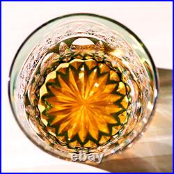 1 Set Of 2Pcs Vintage Hand Cut Crystal Whiskey Glasses Drinkware Green&Purple