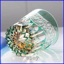 1 Set Of 2Pcs Vintage Hand Cut Crystal Whiskey Glasses Drinkware Green&Purple