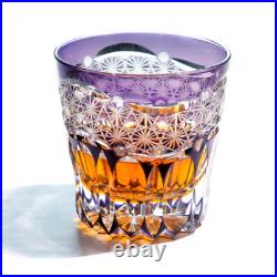 1 Set Of 2Pcs Vintage Hand Cut Crystal Whiskey Glasses Drinkware Green&Purple