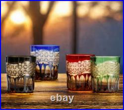 1 Set Of 4Pcs Crystal Whiskey Glasses Edo Kiriko Hand Cut To Clear Glassware 9oz