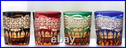1 Set Of 4Pcs Crystal Whiskey Glasses Edo Kiriko Hand Cut To Clear Glassware 9oz