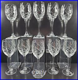 10 Cristal D'Arques Junon Water Goblets Set Crystal Clear Cut Etch Stemware Lot