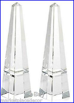 10H Crystal Obelisk Statue Grooved Cut Base Finial Figurine Modern Decor Set/2