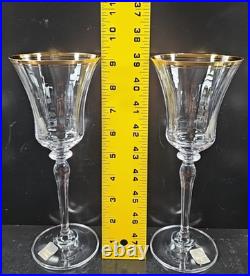11 Mikasa Jamestown Gold Water Goblets Set Elegant Crystal Optical Stemware Lot