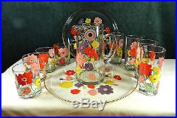 11-PCE VINTAGE WEST VIRGINIA GLASS CO. BEVERAGE PITCHER 8 GLASSES SET With2 TRAYS