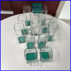 11pc VTG MCM Luigi Bormioli Crystal CLEAR/GREEN Set 10 Glasses and 1 Decanter