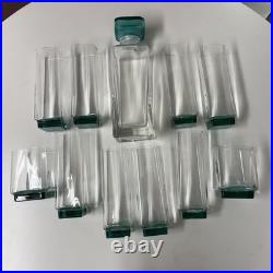 11pc VTG MCM Luigi Bormioli Crystal CLEAR/GREEN Set 10 Glasses and 1 Decanter