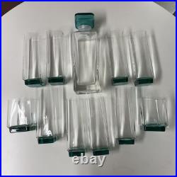 11pc VTG MCM Luigi Bormioli Crystal CLEAR/GREEN Set 10 Glasses and 1 Decanter
