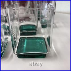 11pc VTG MCM Luigi Bormioli Crystal CLEAR/GREEN Set 10 Glasses and 1 Decanter