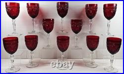 12 Cristal D'Arques Antique Ruby Water Goblets Set Elegant Cut Etch Stemware Lot