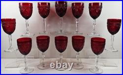 12 Cristal D'Arques Antique Ruby Water Goblets Set Elegant Cut Etch Stemware Lot