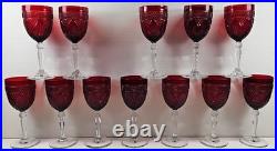 12 Cristal D'Arques Antique Ruby Water Goblets Set Elegant Cut Etch Stemware Lot