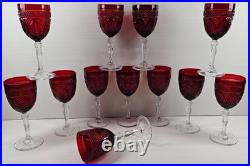 12 Cristal D'Arques Antique Ruby Water Goblets Set Elegant Cut Etch Stemware Lot