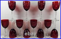 12 Cristal D'Arques Antique Ruby Water Goblets Set Elegant Cut Etch Stemware Lot