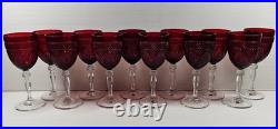 12 Cristal D'Arques Antique Ruby Water Goblets Set Elegant Cut Etch Stemware Lot