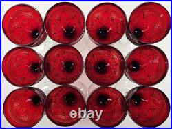 12 Cristal D'Arques Antique Ruby Water Goblets Set Elegant Cut Etch Stemware Lot