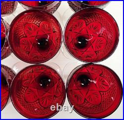 12 Cristal D'Arques Antique Ruby Water Goblets Set Elegant Cut Etch Stemware Lot