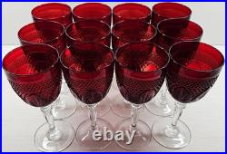 12 Cristal D'Arques Antique Ruby Water Goblets Set Elegant Cut Etch Stemware Lot
