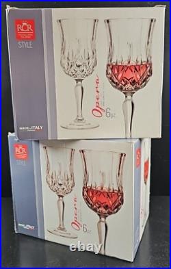 12 Royal Crystal Rock Opera Wine Goblets Box Set 7.75 Oz Clear RCR Luxion Italy