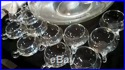 14 PC Hand Blown Crystal Moderno Riekes Crisa Punch Bowl Set withLadle