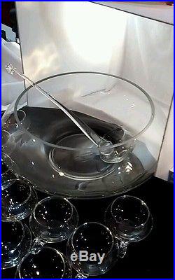 14 PC Hand Blown Crystal Moderno Riekes Crisa Punch Bowl Set withLadle