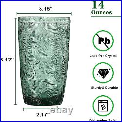 14oz Green Glass Cups Set of 4 Crystal Highball Drinking Glassware for