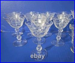 15 Pc FOSTORIA CORSAGE PATTERN CHAMPAGNE /& Liquor COCKTAIL GLASSES +1 Creamer