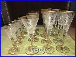15 Piece Set Gold Detailed Leaded Etched Crystal