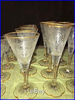 15 Piece Set Gold Detailed Leaded Etched Crystal
