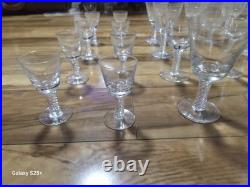 1960s Stuart English Fine Crystal ARIEL Air Twist Wine Glasses Set of 24