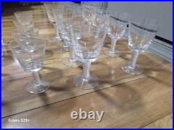 1960s Stuart English Fine Crystal ARIEL Air Twist Wine Glasses Set of 24