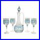 1970s 5-Piece Crystal Blue Floral Etched Decanter & Wine Glass Set, Bohemian