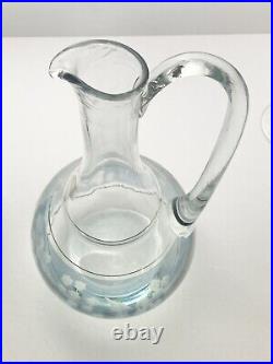 1970s 5-Piece Crystal Blue Floral Etched Decanter & Wine Glass Set, Bohemian