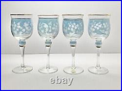 1970s 5-Piece Crystal Blue Floral Etched Decanter & Wine Glass Set, Bohemian