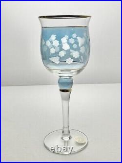 1970s 5-Piece Crystal Blue Floral Etched Decanter & Wine Glass Set, Bohemian