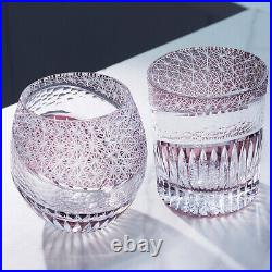 1Set 2Pcs Crystal Whisky Glasses Hand Cut To Purple Edo Kiriko Drinkware 10oz