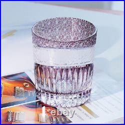 1Set 2Pcs Crystal Whisky Glasses Hand Cut To Purple Edo Kiriko Drinkware 10oz