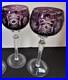2 Bohemian WINE GLASSES GOBLETS Set Cut to Crystal Clear Purple Amethyst Hungary