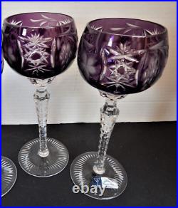 2 Bohemian WINE GLASSES GOBLETS Set Cut to Crystal Clear Purple Amethyst Hungary 2 Bohemian WINE GLASSES GOBLETS Set Cut to Crystal Clear Purple Amethyst Hungary