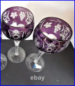 2 Bohemian WINE GLASSES GOBLETS Set Cut to Crystal Clear Purple Amethyst Hungary 2 Bohemian WINE GLASSES GOBLETS Set Cut to Crystal Clear Purple Amethyst Hungary
