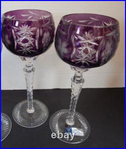 2 Bohemian WINE GLASSES GOBLETS Set Cut to Crystal Clear Purple Amethyst Hungary 2 Bohemian WINE GLASSES GOBLETS Set Cut to Crystal Clear Purple Amethyst Hungary