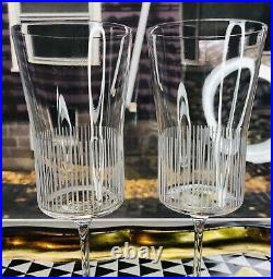 2 Calvin Klein Crystal Square Water Glass Vertical Line 10 OZ MCM Angled Cut
