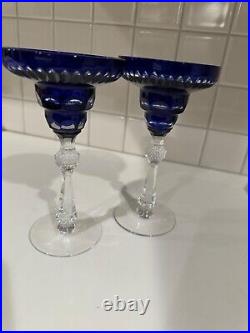 2 Crystal toasting flutes, blue, new champagne glasses, No Long stem flute
