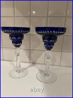 2 Crystal toasting flutes, blue, new champagne glasses, No Long stem flute