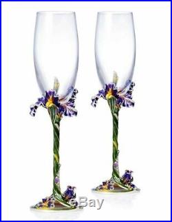 2 RoRo Enameled Luxury Champagne Flutes Set Bohemian Crystal Swarovski Jewels