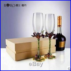 2 RoRo Enameled Luxury Champagne Flutes Set Bohemian Crystal Swarovski Jewels