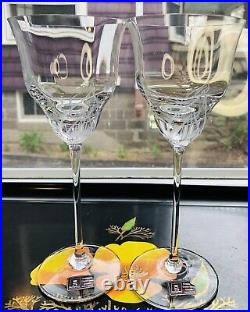 2 Spiegelau Crystal Hand Blown Via Veneto Wine Glass Hand Made Lines Flower
