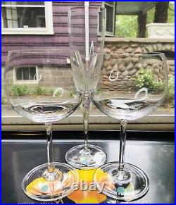 2 Tiffany & Co Crystal Hand Blown Water Attached StemTFC7 &1 Fluted Champagne