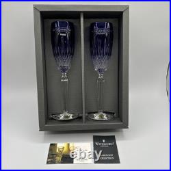 2 Waterford Clarendon Cobalt Blue Flute Champagne Set Brand New in Original Box