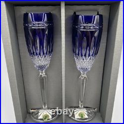 2 Waterford Clarendon Cobalt Blue Flute Champagne Set Brand New in Original Box